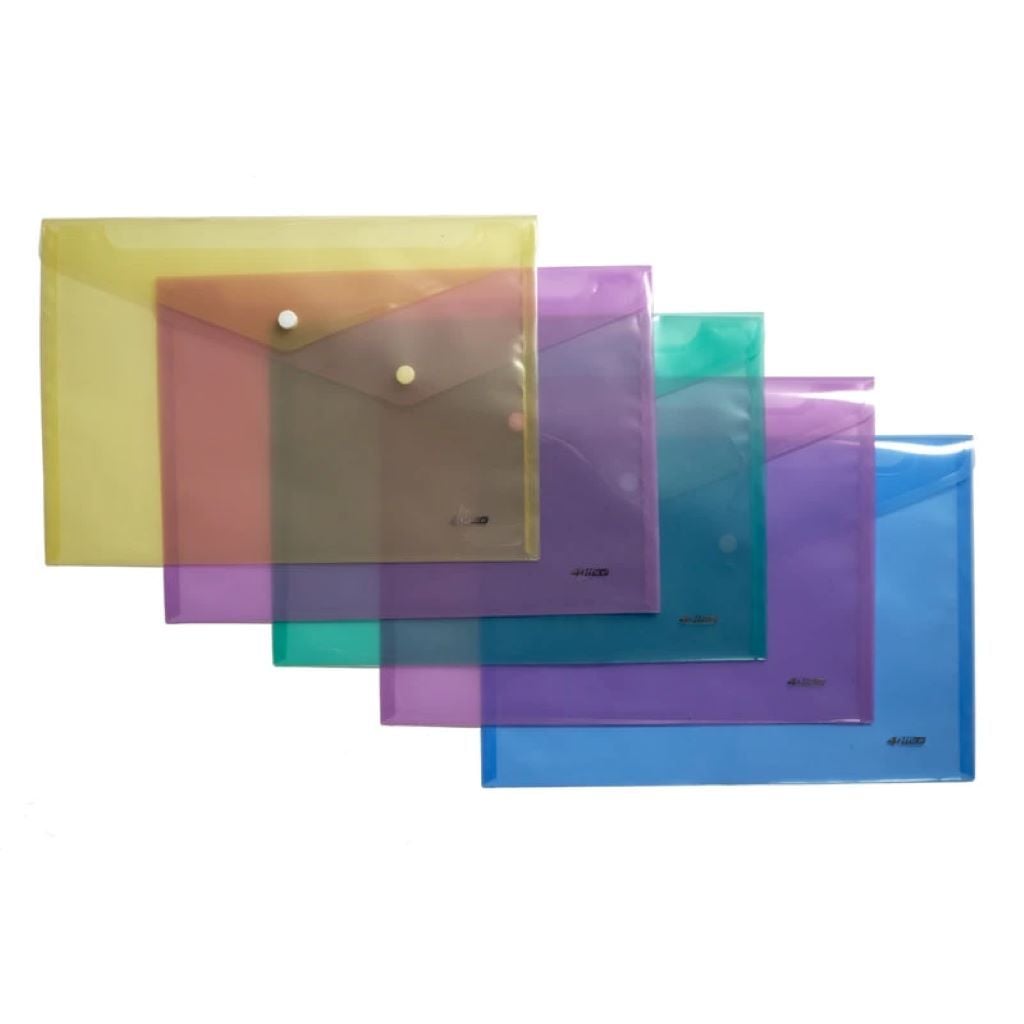 Папка конверт А5 на кнопці 120мкм прозорий мікс кол 4-205 Office