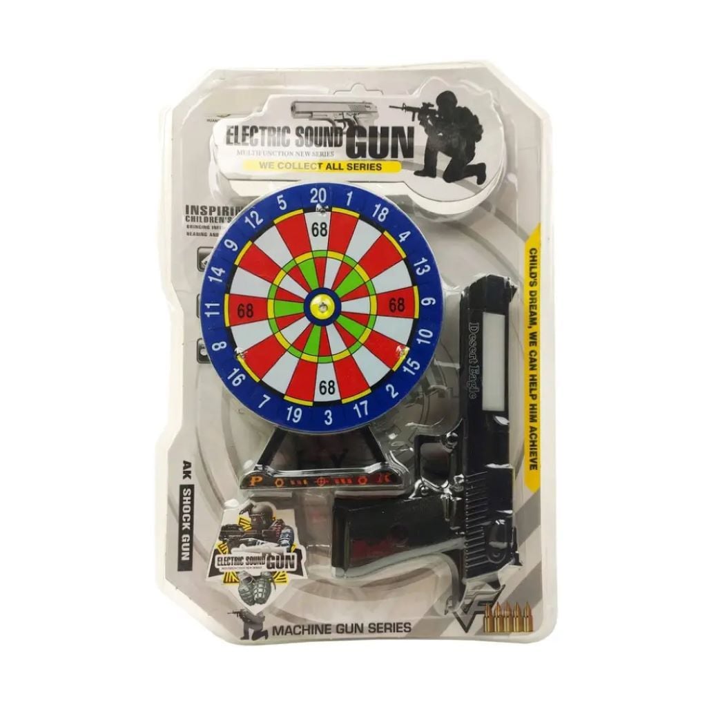 Тір з мішенню пістолет 19,5см звук світло батарейки блістер 24*35*3см HY077 Китай