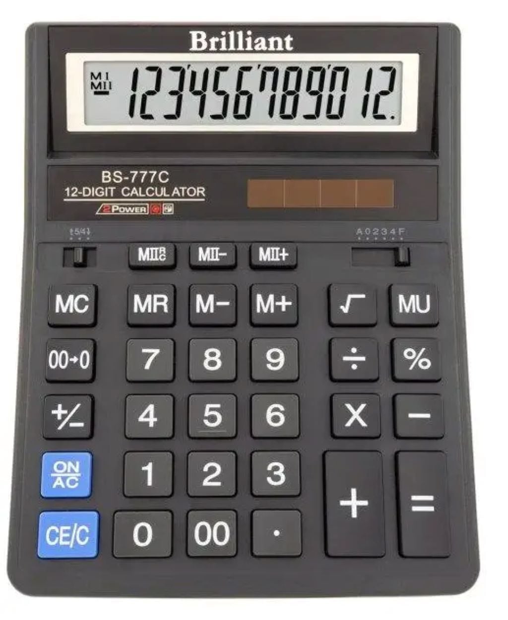 Калькулятор 12розрядів 15*12*1см чорний 2живлення у коробці 15*12*4см BS-777C Brilliant