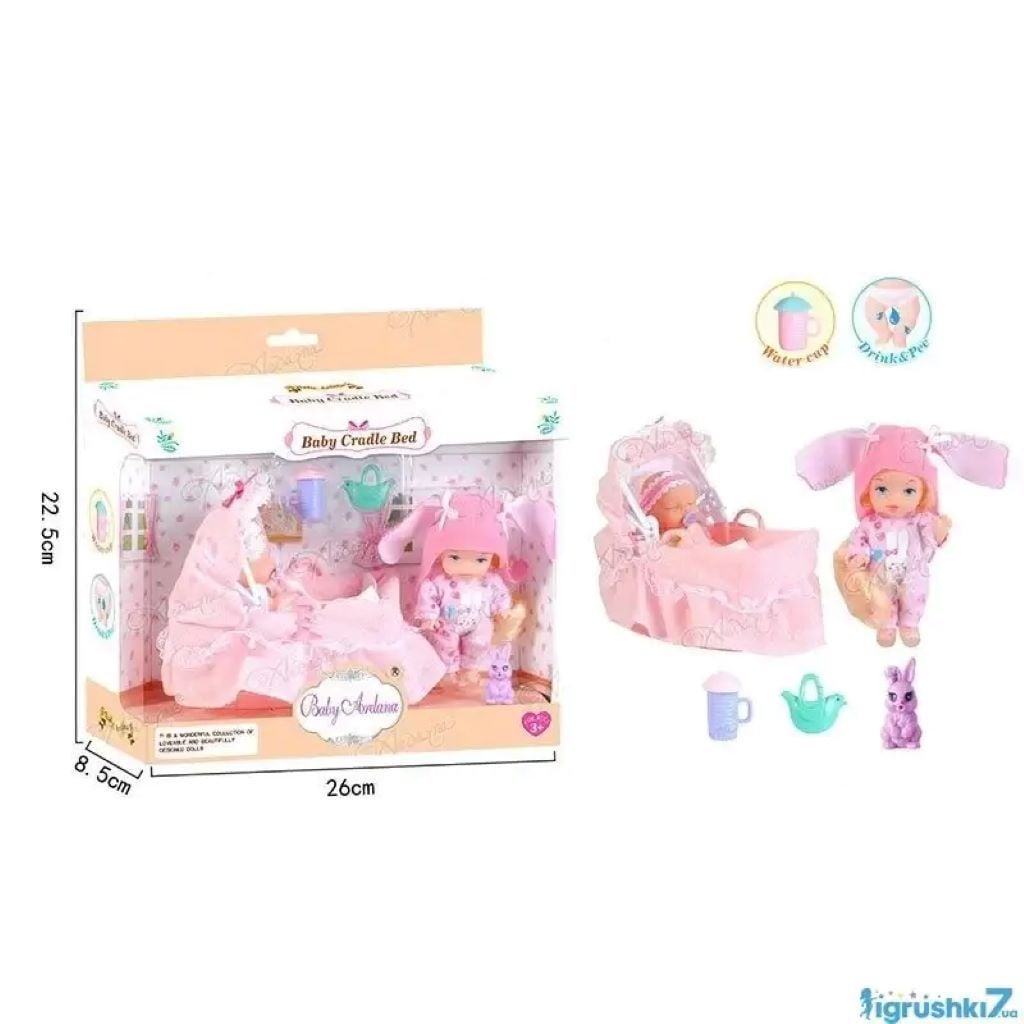 Пупс 10см з візочком і немовлям тваринка аксесуари у коробці 26*22*8см A589 Китай