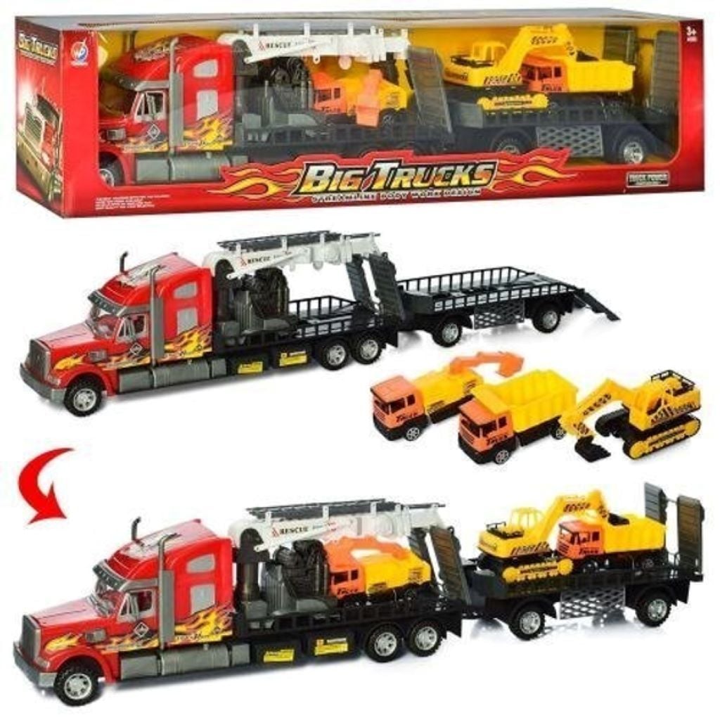 Машина Трейлер евакуатор з причепом 93см 3 машинки у блістері 689-308 Китай