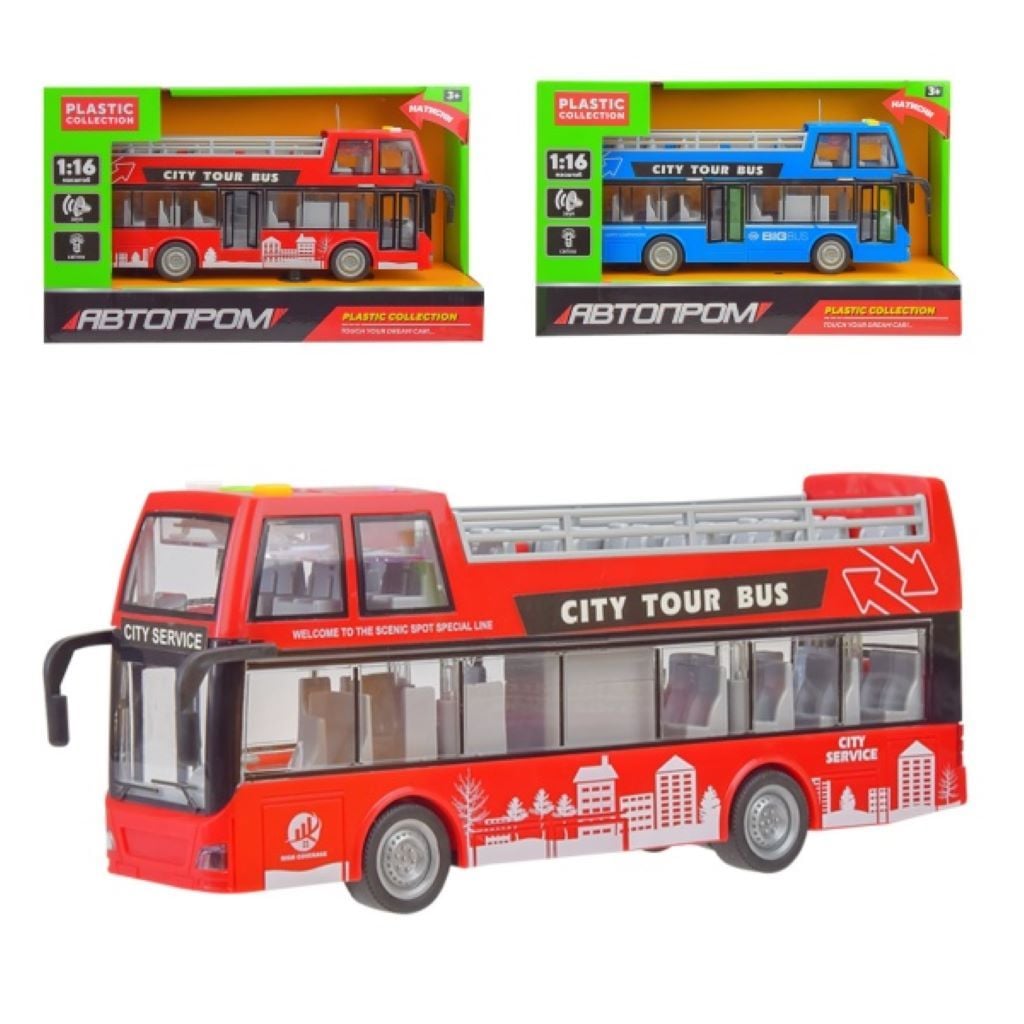 Автобус двоповерховий 1:16 відчиняються двері звук світло у коробці 8905B Автопром