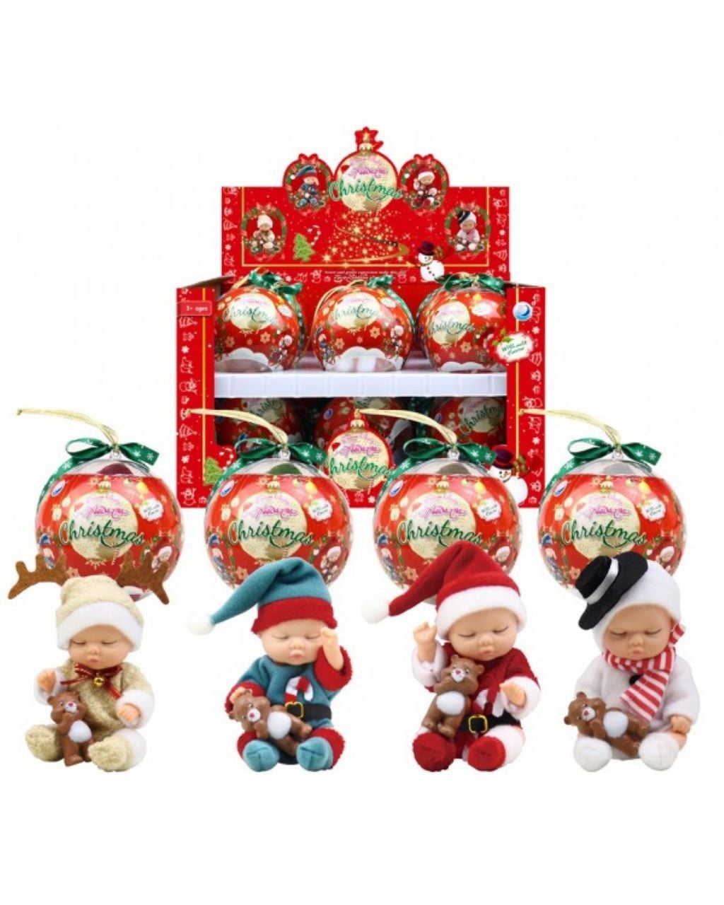 Пупс в новорічному костюмі з тваринкою в кулі 12см A338A Lepin