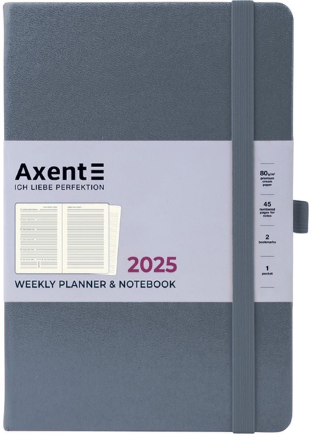 Щотижневик датований 2025р ліеія 45 сторінок м'яка сіра обкладинка 8507-25-62-A Axent