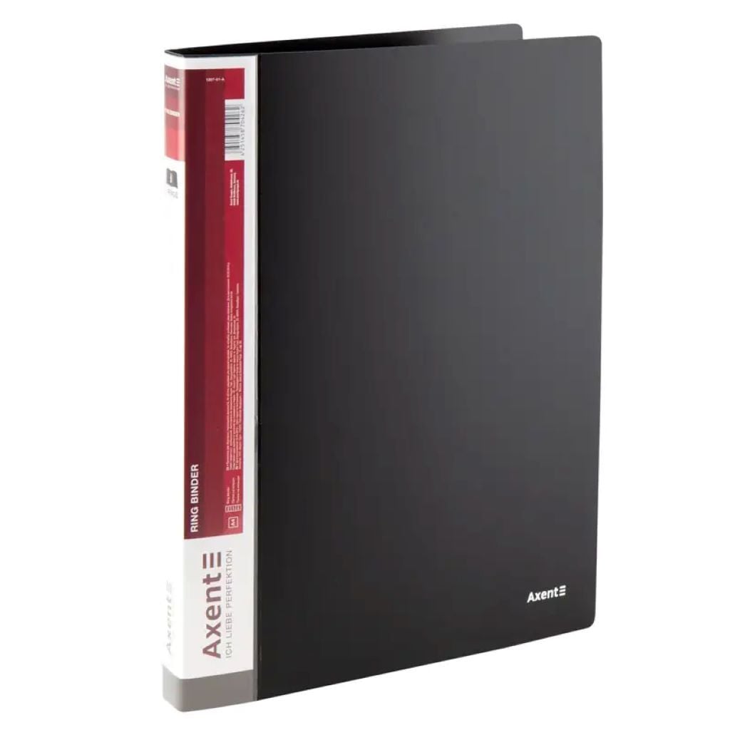 Папка А4 пластик 2кільця 25мм чорна 1207-01-A Axent