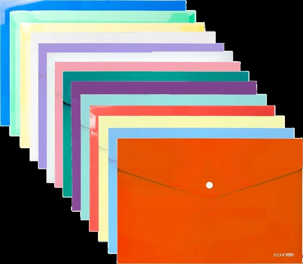 Папка A4 конверт пластикова на кнопці біла  пастель 31301-14 Econo mix