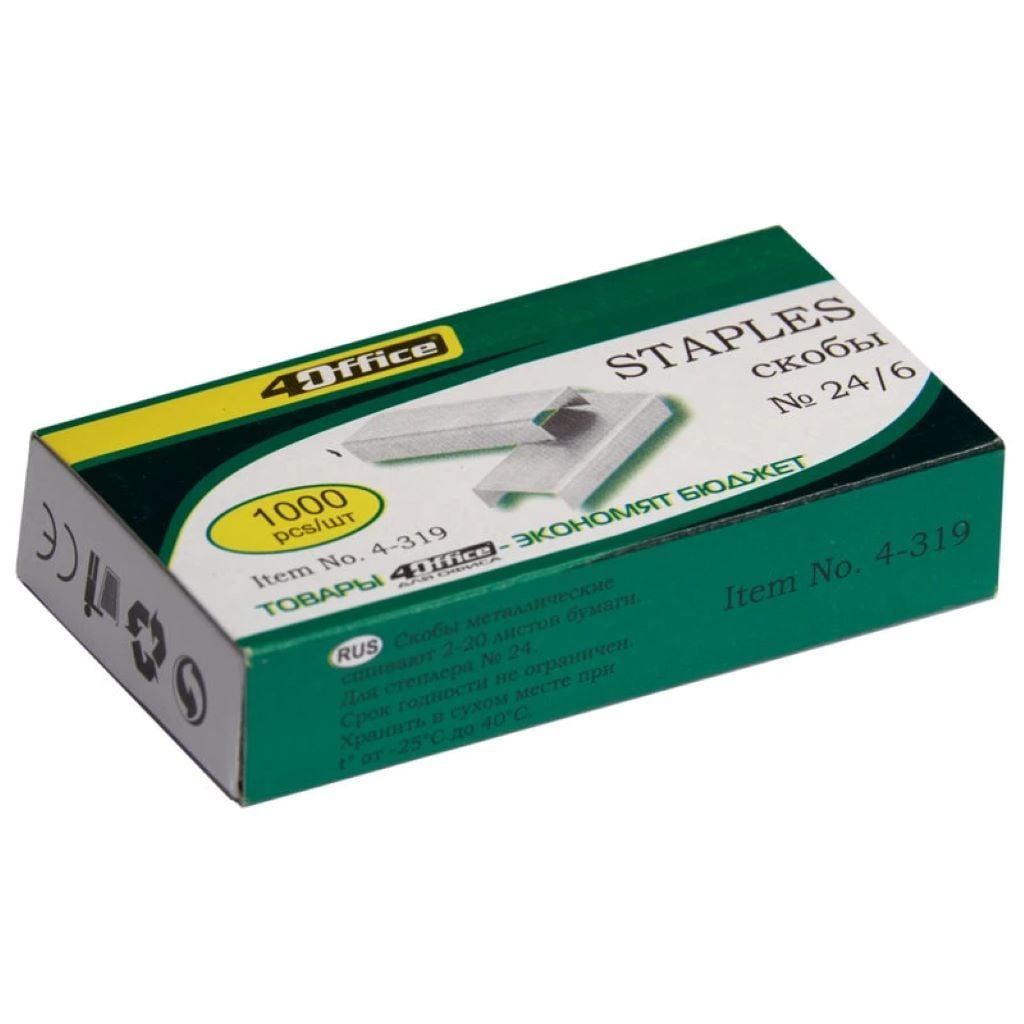 Скоби 24/6 для степлера 1000шт в коробці 4-319 Office