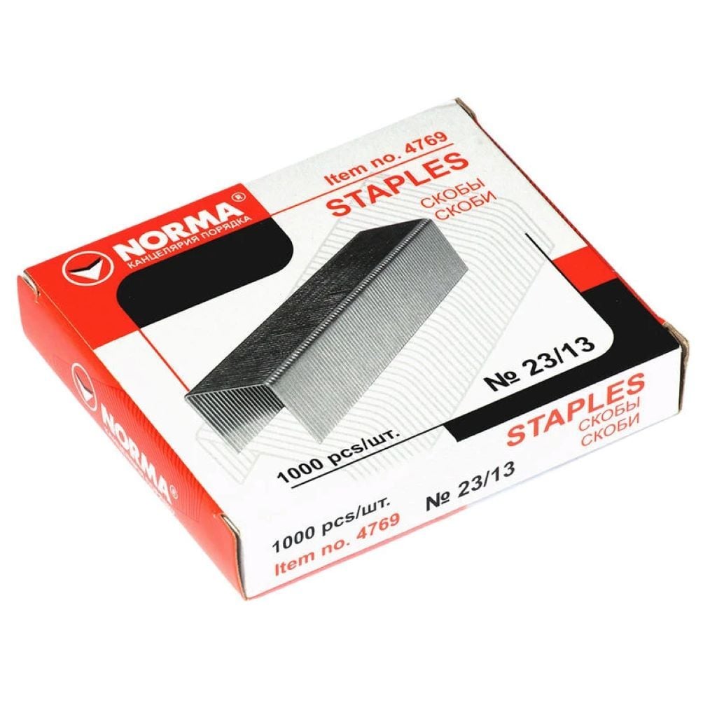 Скоби 23/13 для степлера 1000шт в коробці 6,5*4*1,3см 4769 Norma