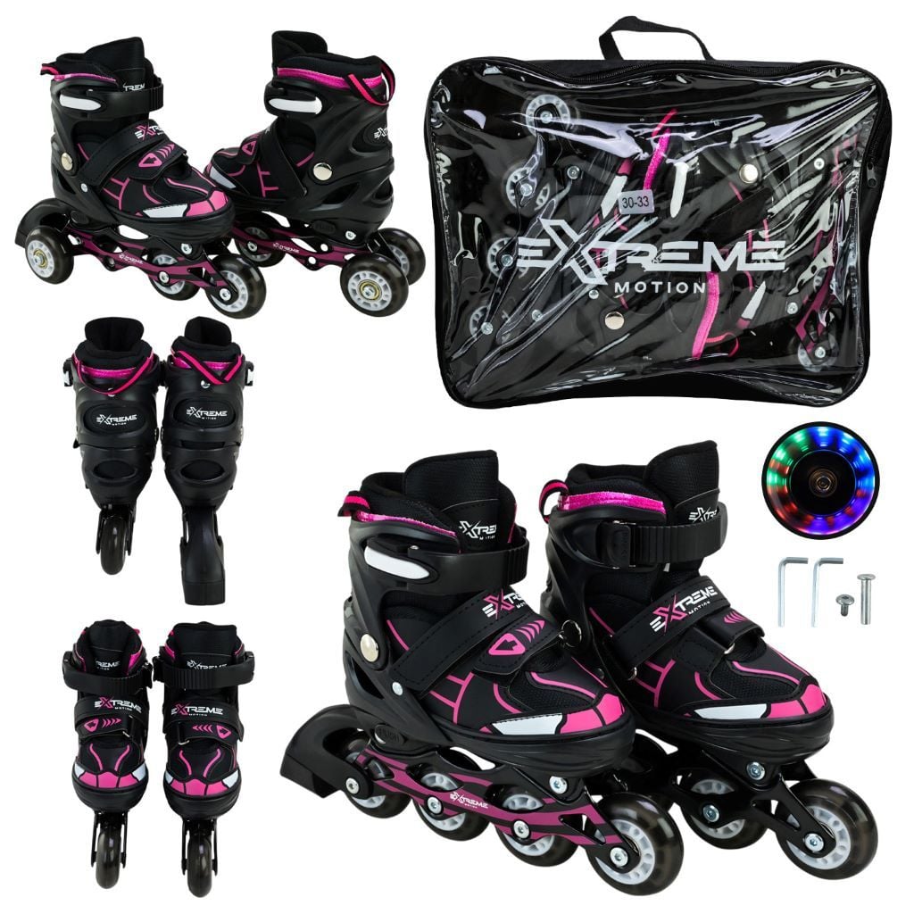 Ролики 30-33р S Extreme Motion колеса PU рожево-чорні в сумці RL25427 Китай