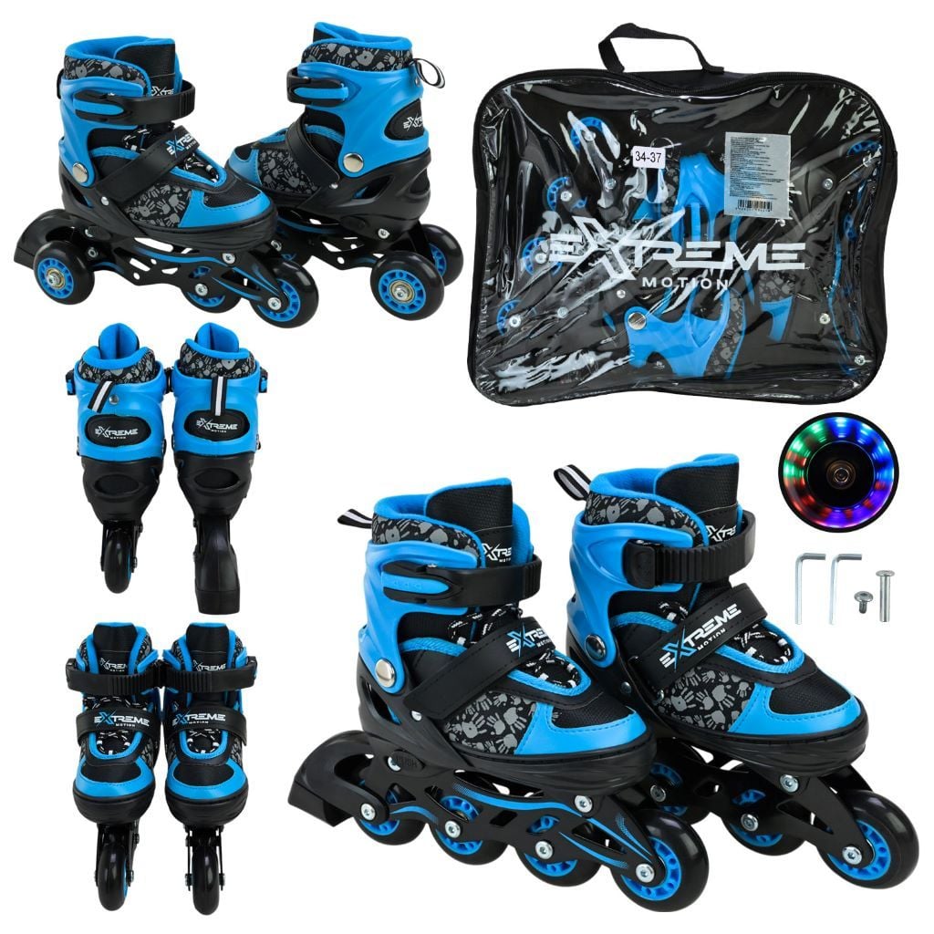 Ролики 34-37р M Extreme Motion колеса PU чорно-блакитні  в сумці RL25422 Китай