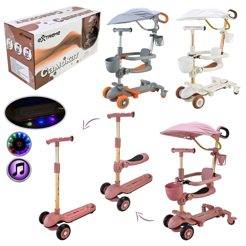 Самокат 3-х коліс 2 колеса, PU світло, заднє пластик,складний з батьківскою ручкою та дахом у кор				  SC822 Extreme