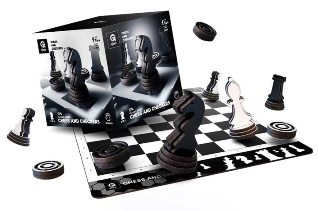 Шахи шашки 2в1 дерево у коробці 15*15*15см QB701-005 Китай