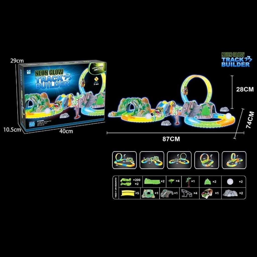 Трек неоновий 227дет машинка на бат відсвічування в темноті в коробці 36*23*10см 777-134 Китай