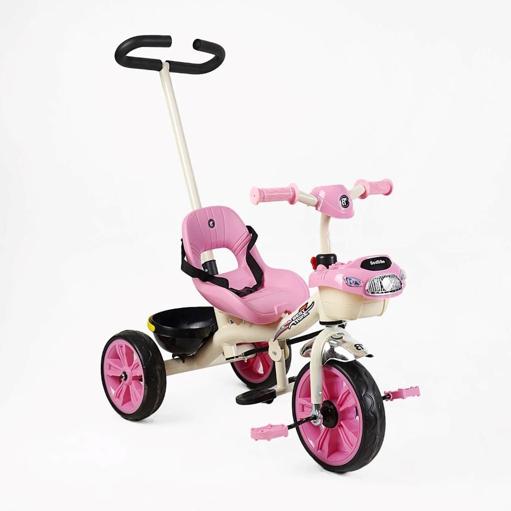 Велосипед 3х колісний сталева рама колеса EVA переднє 10* заднє 8* батьківська ручка Укр озвучка рожевий BS-70225 BestTrike
