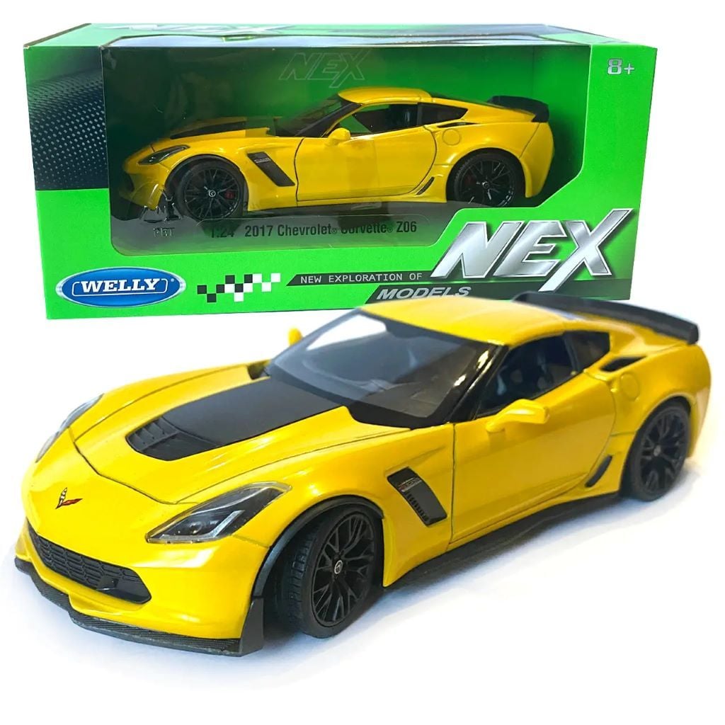 Машина металева 1:24 Chevrolet Corvette Z06 двері відчин гум колеса в коробці 23*10*11см 24085W Welli
