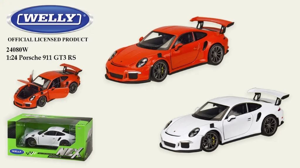 Машина металева 1:24 Porsche 911 GT3 RS двері відчин гумові колеса в коробці 23*10*11см 24080W Welli