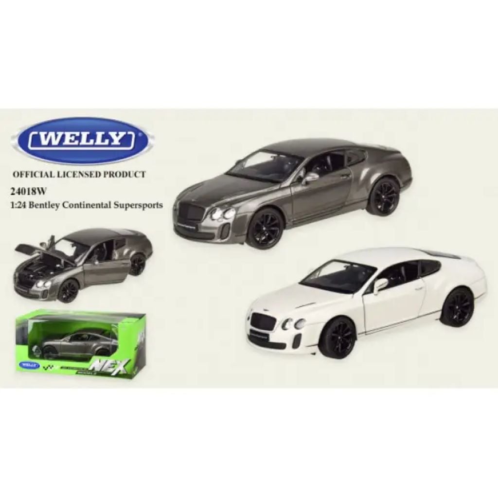 Машина металева 1:24 Bentley Continental Supersports двері відчин гумові колеса в коробці 23*10*11см 24018W Welli