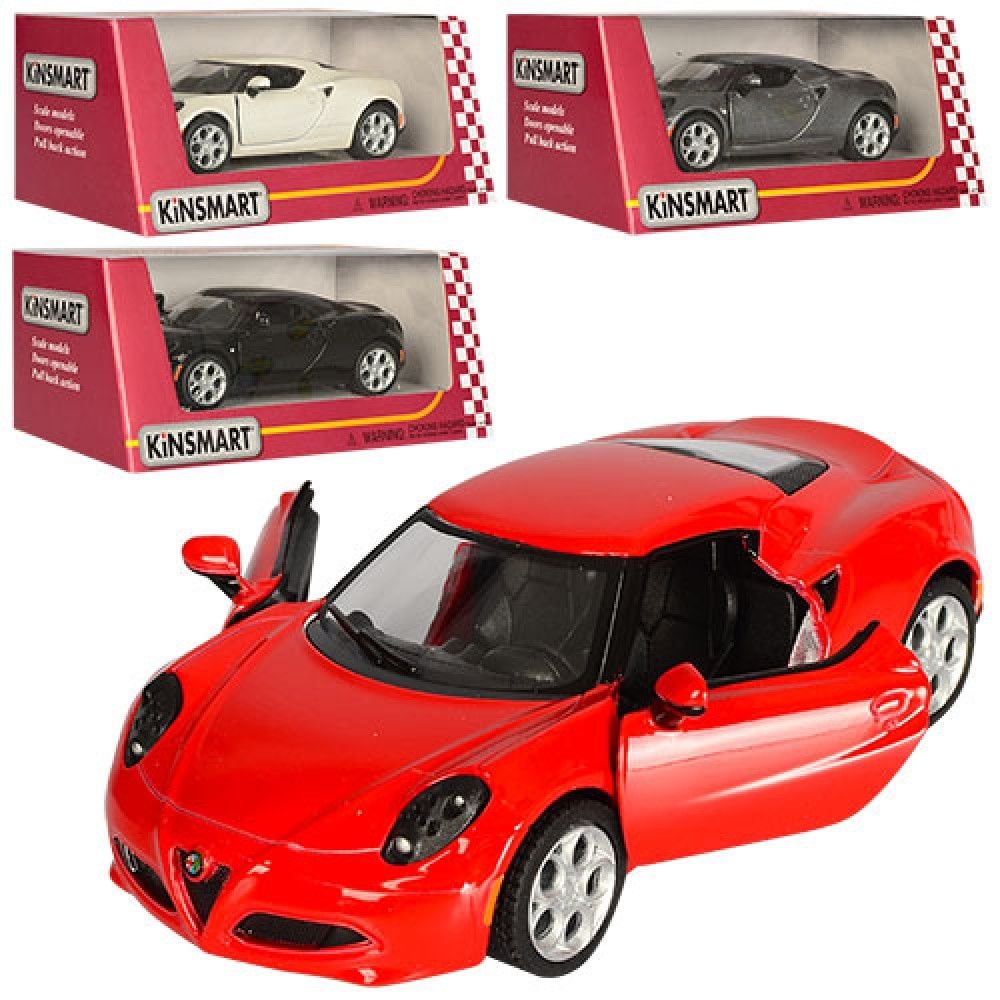 Машина метал 2013 ALFA ROMEO 4C 1:32 інерція двері відчин колеса гумові коробка 16*8*7см KT5366W kinsmart