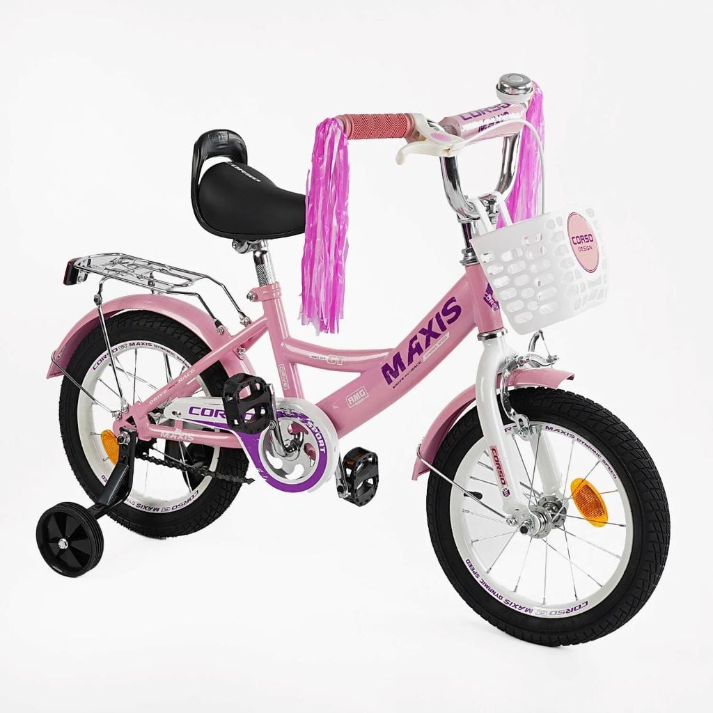 Велосипед 14" 2-х колісний Corso Maxis ручне гальмо. дхвіночок сидіння з ручкою додаткові колеса CL-14030 corso
