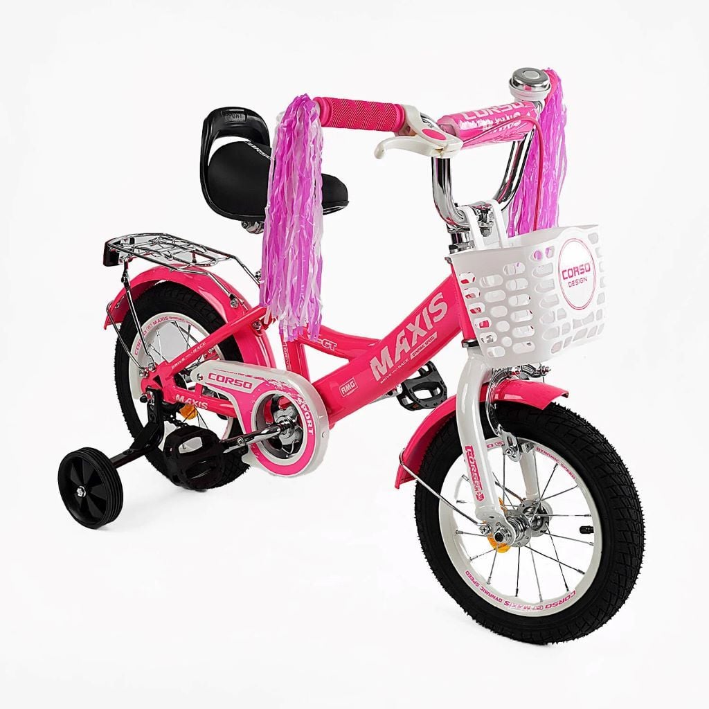 Велосипед 12" 2-х колісний Corso Maxis ручне гальмо. дзвіночок сидіння з ручкою додаткові колеса CL-12109 corso