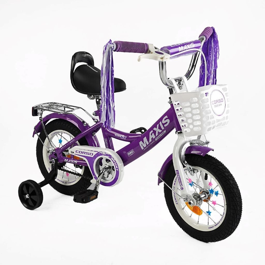 Велосипед 12" 2-х колісний Corso Maxis ручне гальмо. дзвіночок сидіння з ручкою додаткові колеса CL-12170 corso