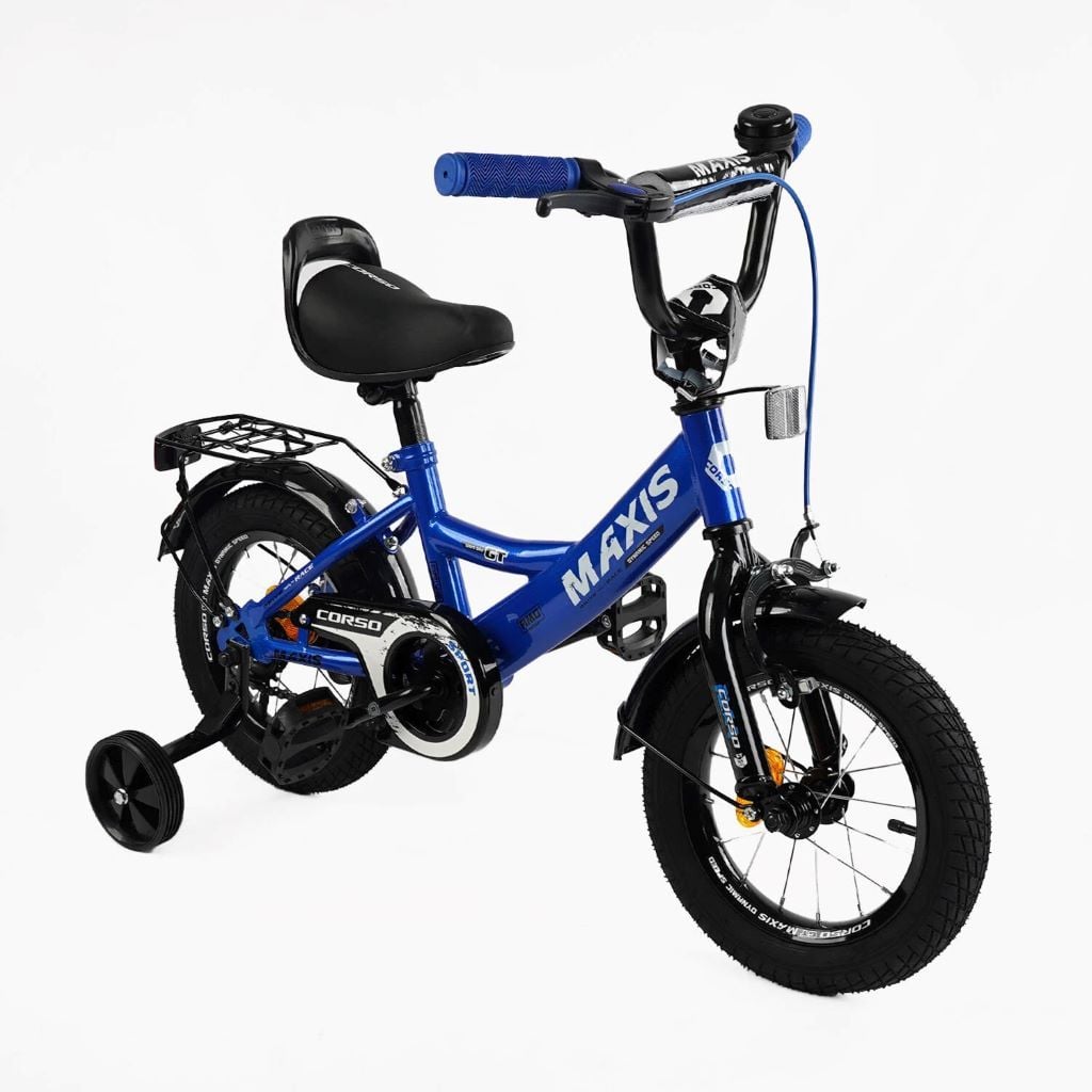 Велосипед 12" 2-х колісний Corso Maxis ручне гальмо. дзвіночок сидіння з ручкою додаткові колеса CL-12346 corso