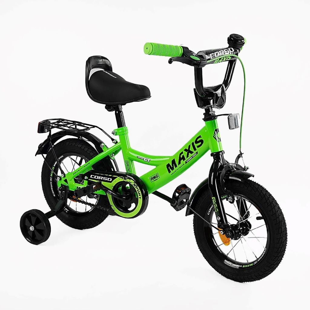 Велосипед 12" 2-х колісний Corso Maxis ручне гальмо. дзвіночок сидіння з ручкою додаткові колеса CL-12455 corso