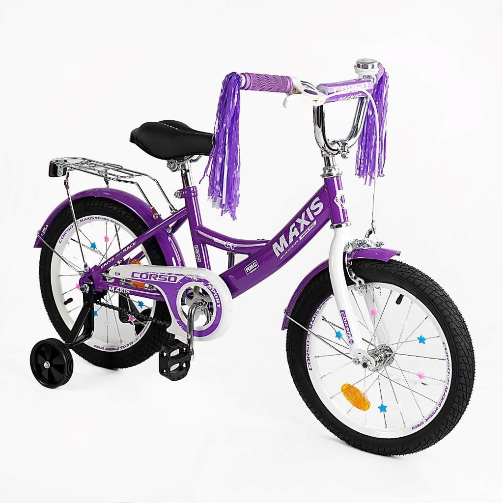 Велосипед 16" 2-х колісний Corso Maxis кошик ручне гальмо дзвоник сидіння з ручкою додаткові колеса CL-16044 corso