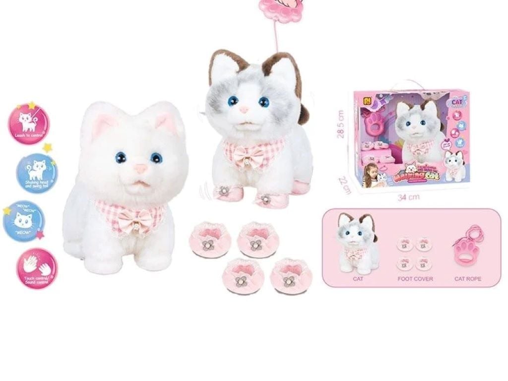 М'яка іграшка інтерактивне Кошеня на бат нявкає ходить виляє хвостом аксесуари пульт керування в  коробці 34*28*22см 933-87E Китай