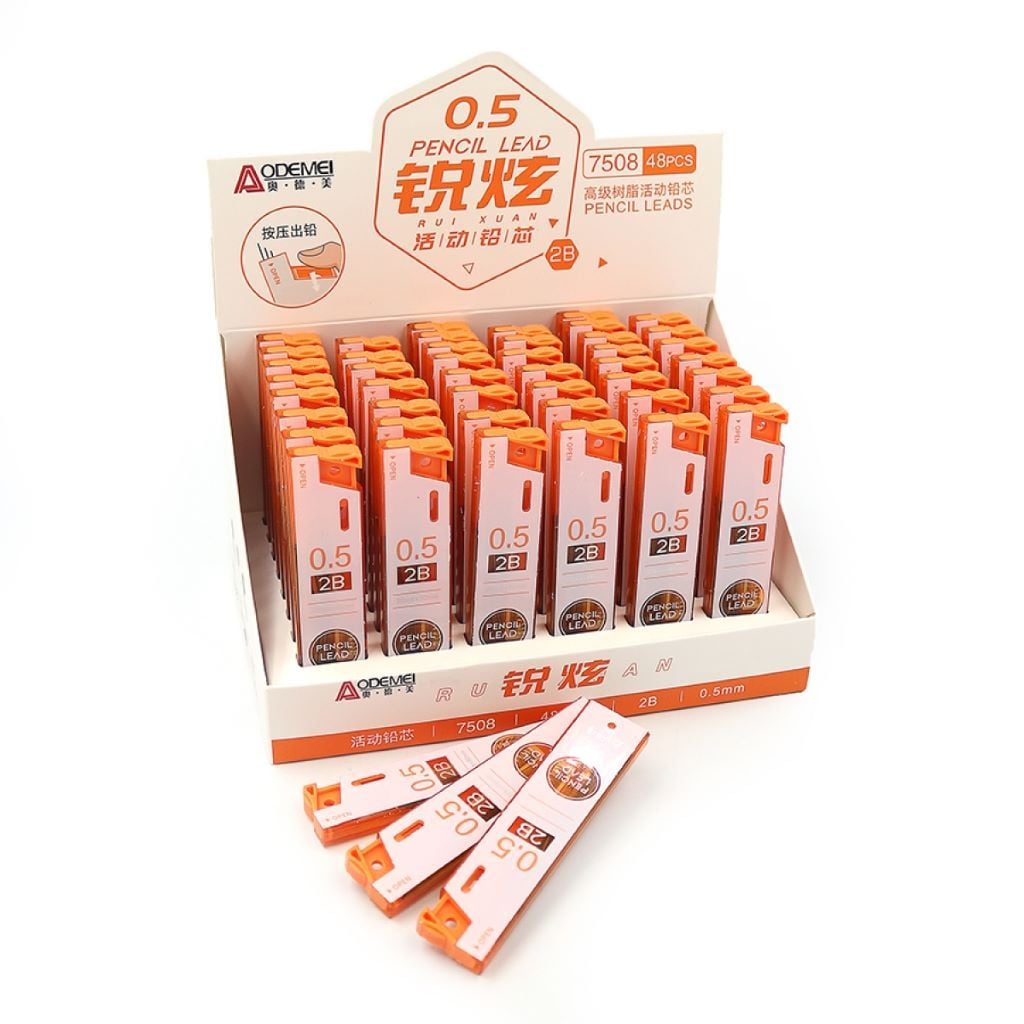Грифель для механих олівців ч/гр 2В 0,5мм довжина 60мм 12шт у паластиковій тубі 7508 Aodemei