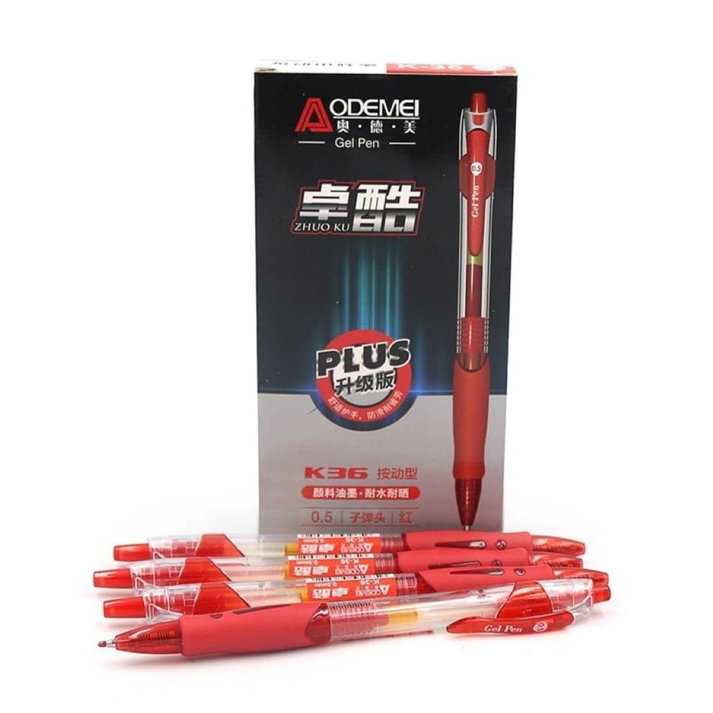 Ручка гелева 0,5мм автомат Plus червона K-36 Aodemei