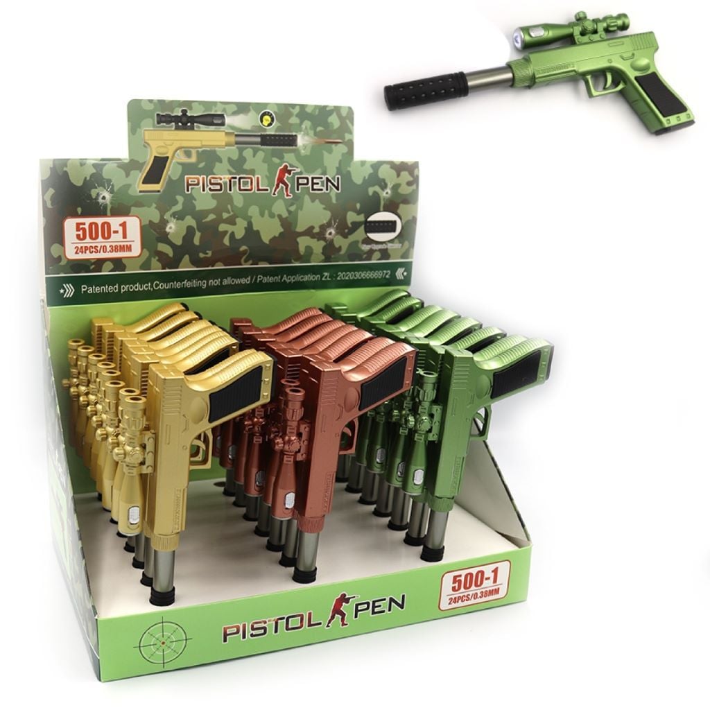 Ручка 0,5мм гелева Пістолет з прицілом і ліхтариком мікс кольорів синя 500-1 Josefotten