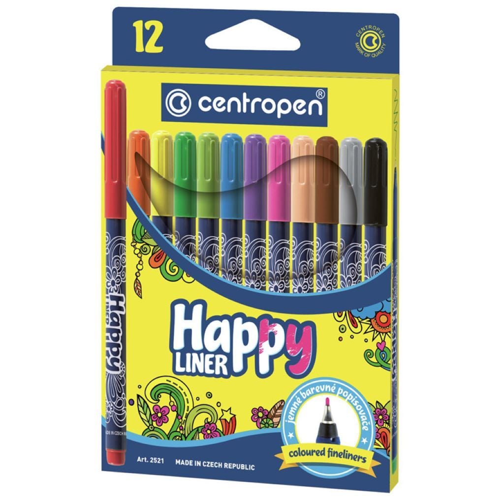 Лінер Happy 0,3мм кольорові набір 12шт 12кол в коробці 2521 Centropen