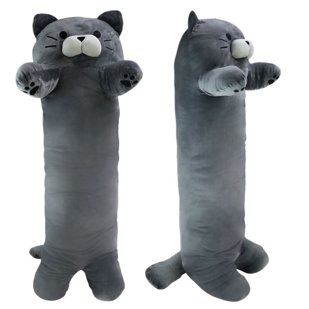 М'яка іграшка Кіт батон 110см з вишитими очима темно сірий E1018 Китай