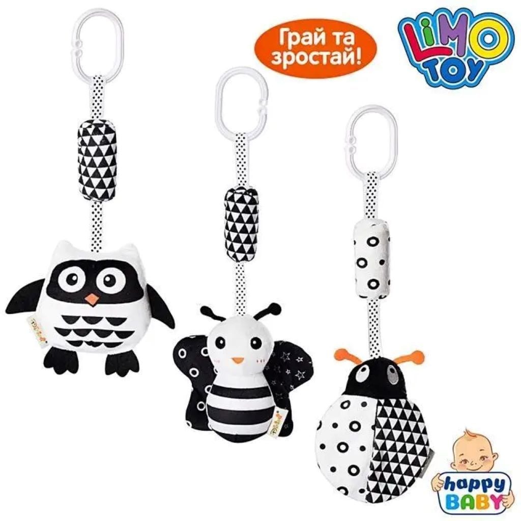 Брязкальце на ліжко плюш 33см чорно-білий колір мікс видів у пакеті RAT7-1 limo toy