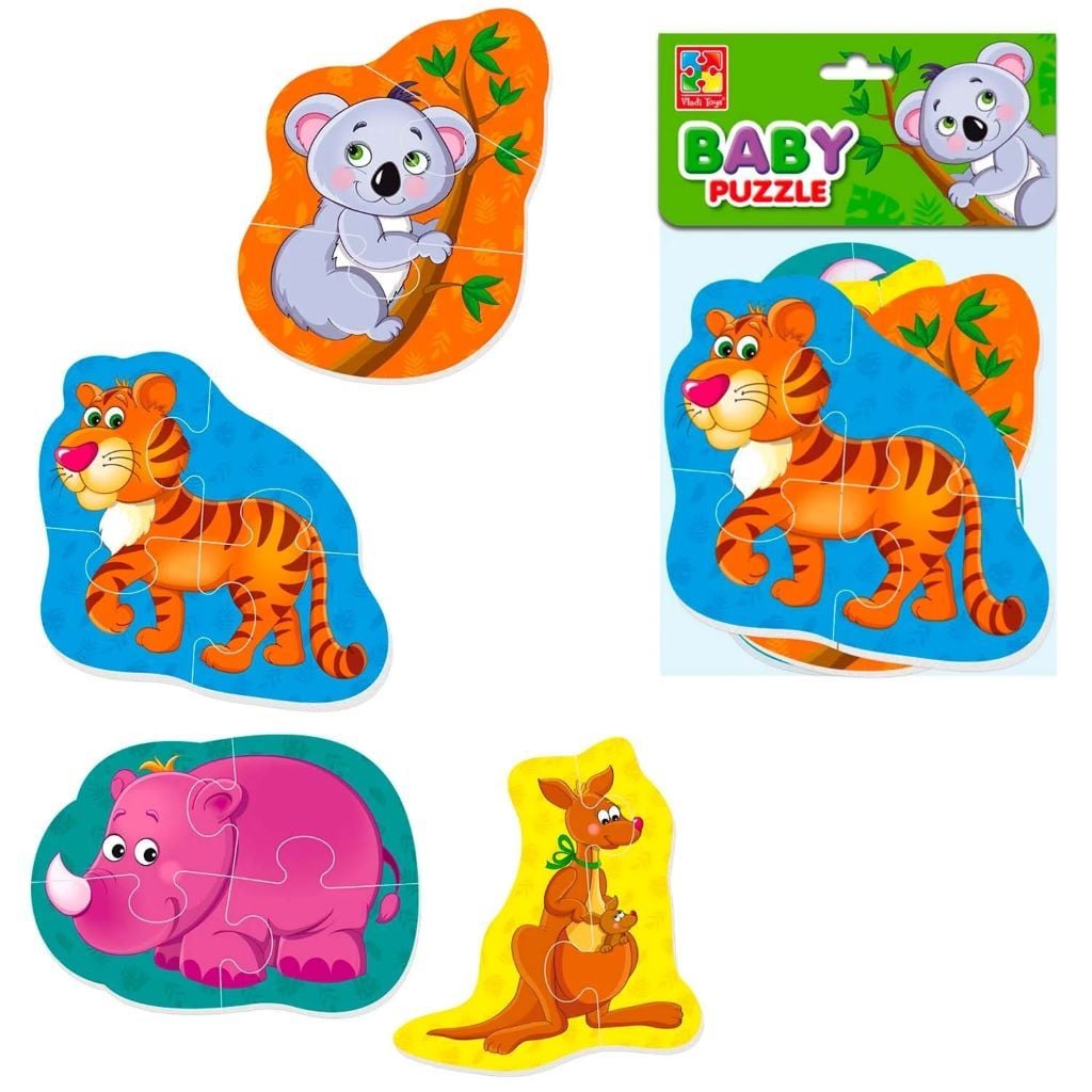 Бебі пазли Тигреня та його друзі м'які 4 картинки в пакеті 27*15см VT1106-72 Vladi Toys