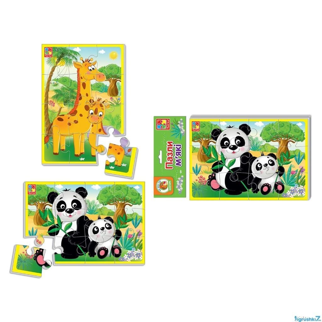 Пазли м'які 12ел Тварини зоопарку 2 картини в пакеті 23*16см VT1103-45 Vladi Toys
