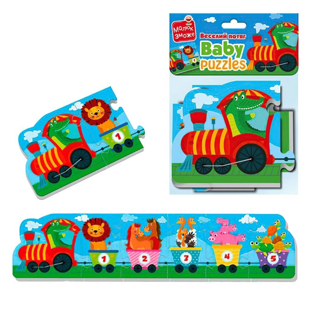 Бебі пазли Веселий потяг м'які в пакеті 27*15см VT1106-95 Vladi Toys