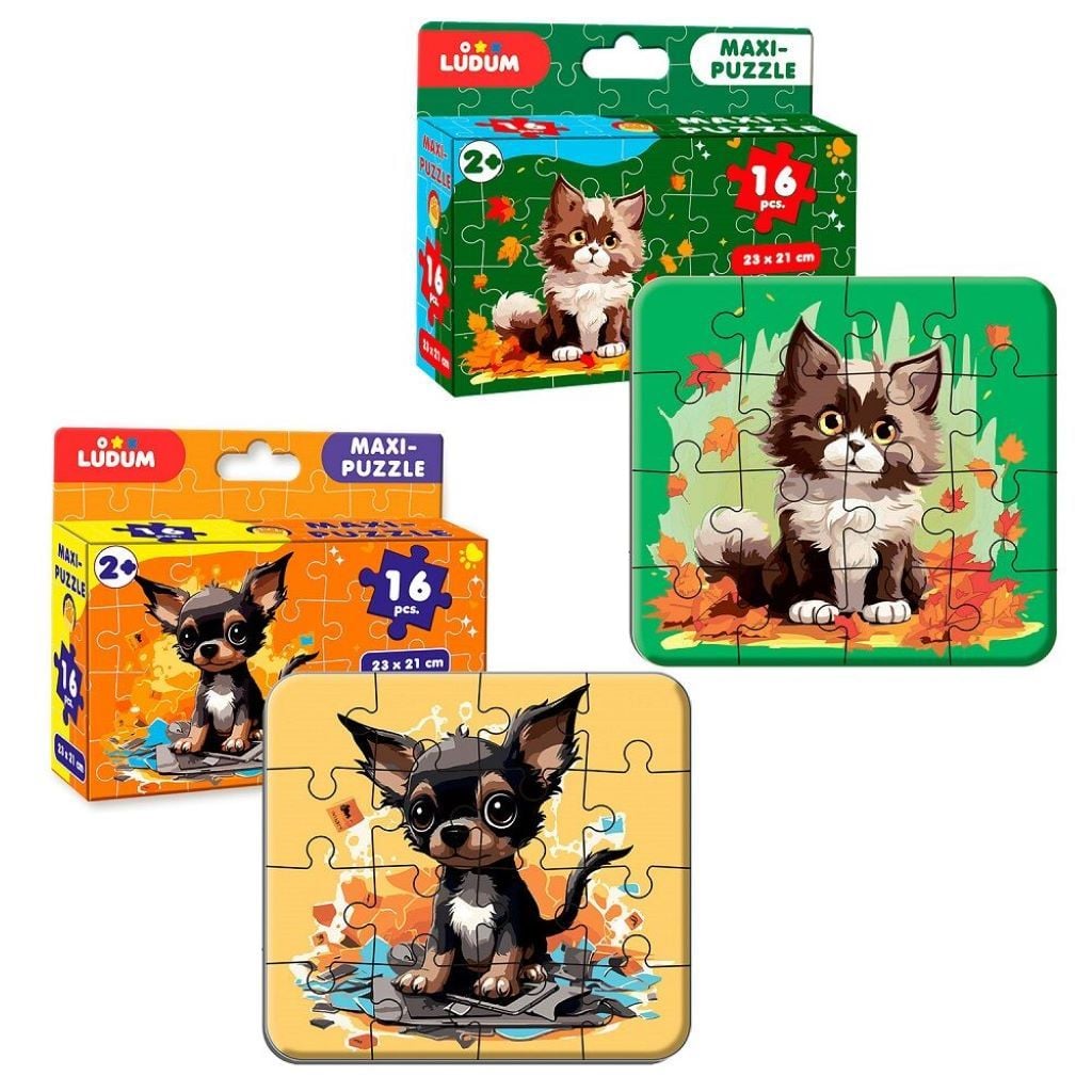Пазли maxi 16ел 2в1 Котик та Собачка 23*21см у  коробці 17*20*4,5см ME5032-08 Ludum