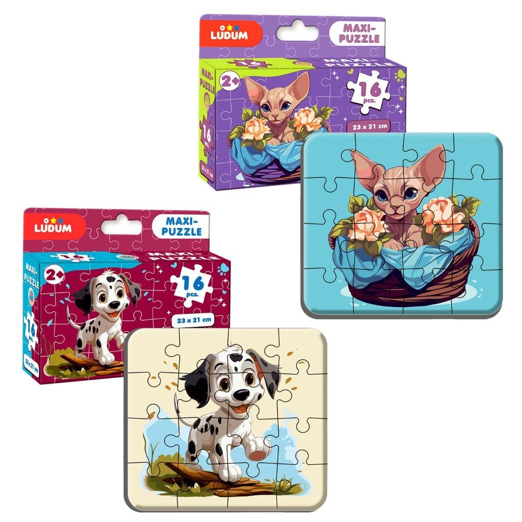 Пазли maxi 16ел 2в1 Котик та Песик 23*21см у  коробці 17*20*4,5см ME5032-10 Ludum
