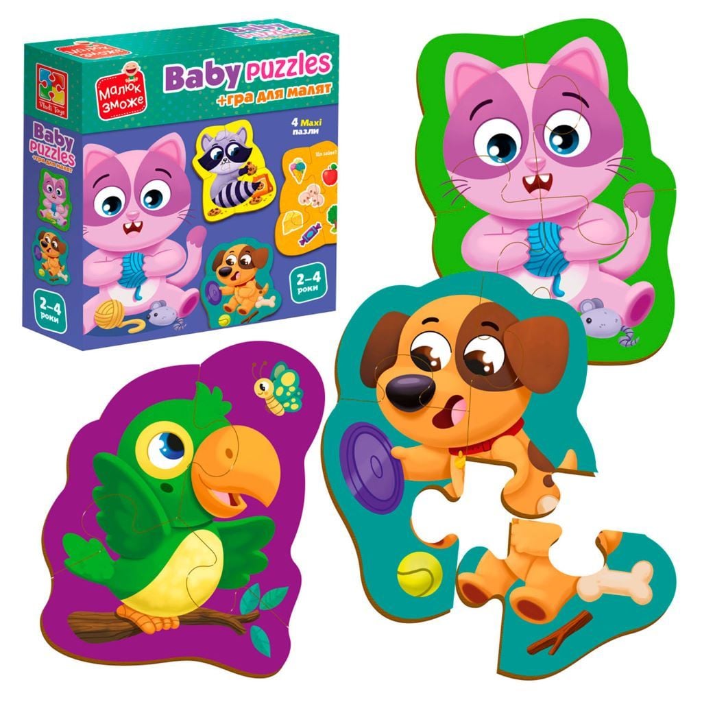 Бебі пазли м'які Домашні улюбленці 4 картини + гра в коробці 17*16*4см VT1722-25 Vladi Toys