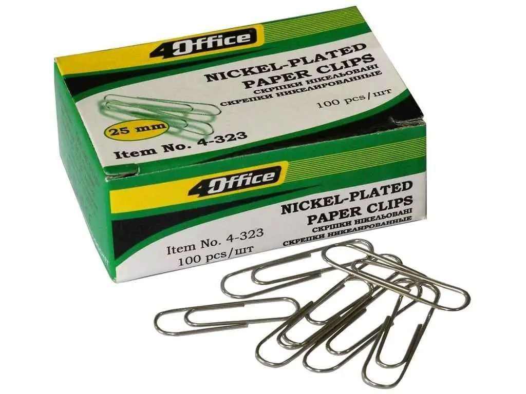 Скріпки канцелярськи 25мм нікельовані 100шт у коробці 4-323 Office