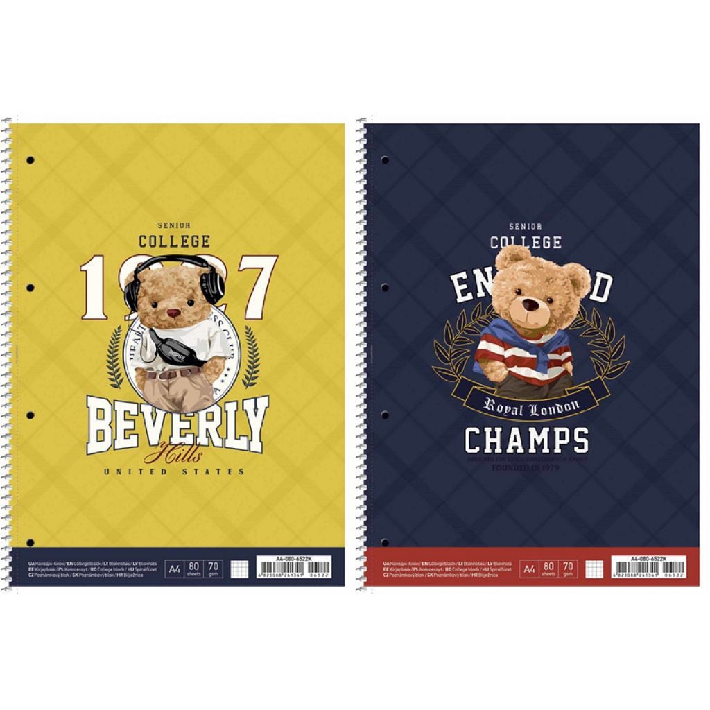 Зошит А4 80арк клітинка коледж блок з малюнком на спіралі УФ лак A4-080-6522K Школярик