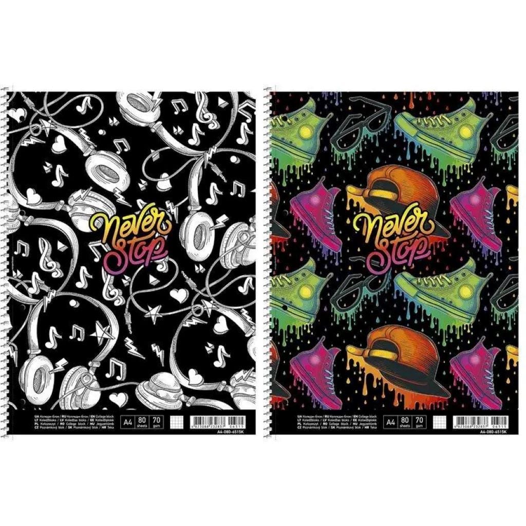 Зошит А4 80арк клітинка коледж блок з малюнком на спіралі УФ лак A4-080-6515K Школярик