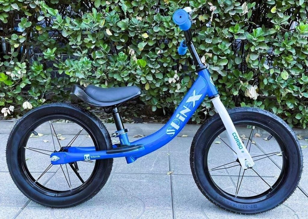 Велобіг 14" Spin-X надувні гумові колеса  сталева рама підніжка підставка для ніг дзвоник блакитний PX-322-94 corso