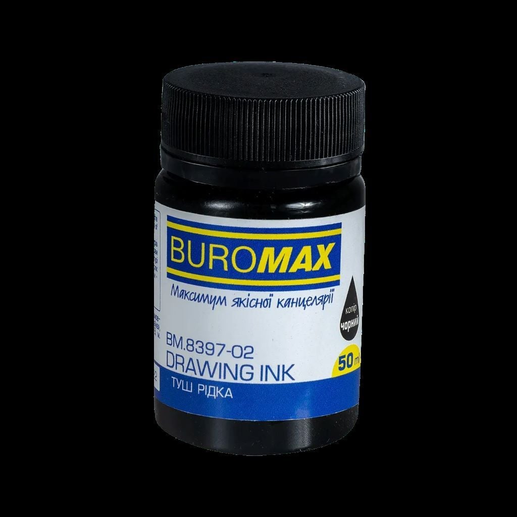 Туш рідка чорна 50гр в банці BM8397 Buromax