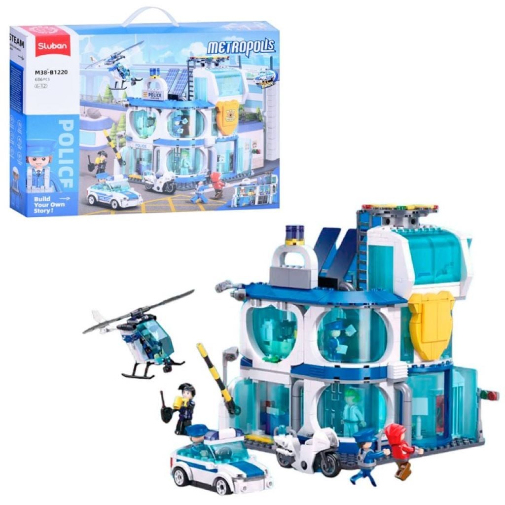 Конструктор типу лего 686дет Metropolis Центральний відділ поліції  в коробці 52*37*7см M38-B1220 sluban