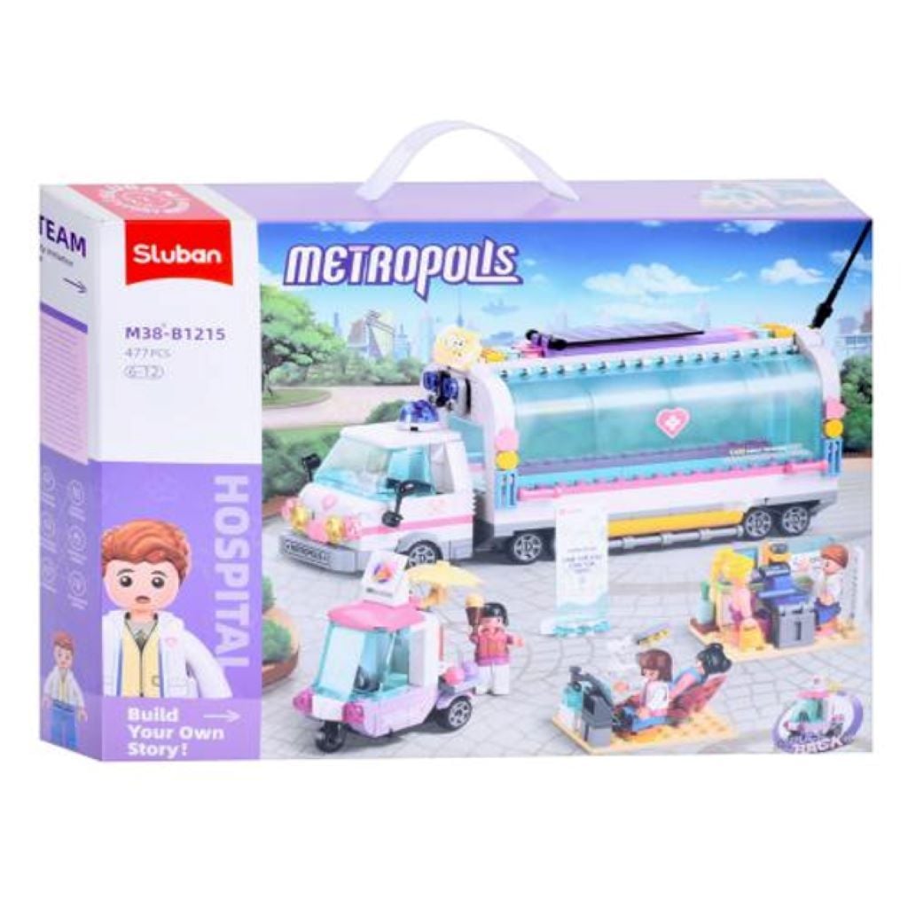 Конструктор типу лего 477 дет Metropolis Лікарня на колесах в коробці 43*33*6см М38-B1215 sluban