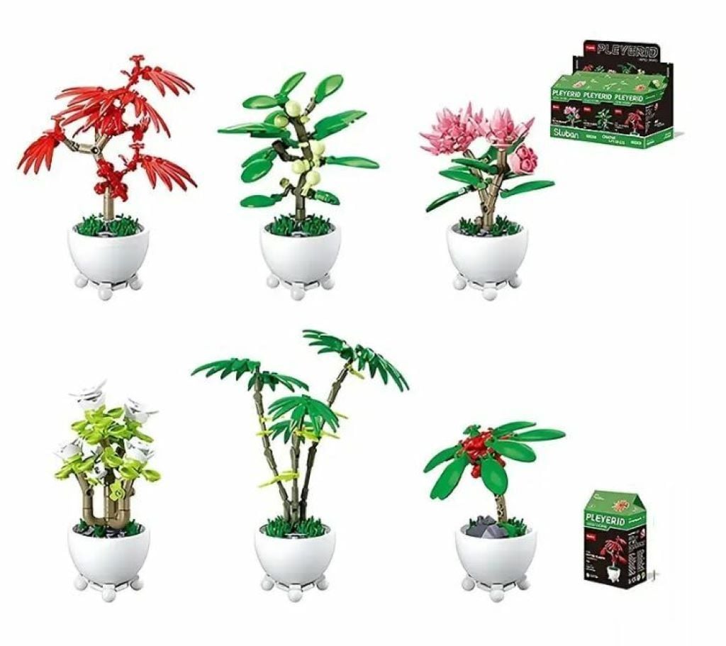 Конструктор типу лего Pleyerid Кімнатні рослини у горщику 6 видів коробка 16*9*6см М38-В1075 sluban