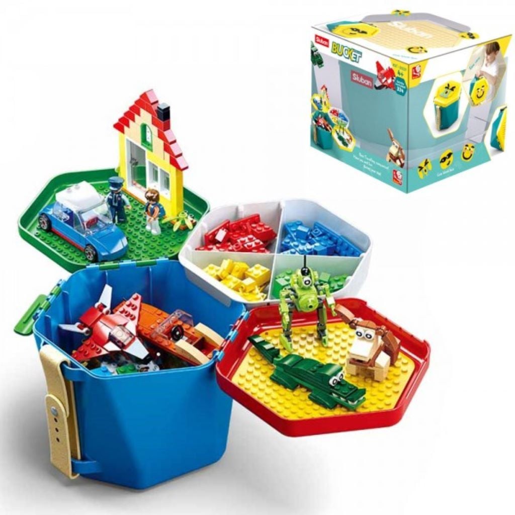 Конструктор типу лего 334 дет Bucket  Набір деталей в блакитному боксі у блістері 18*16*18см М38-В0829 sluban